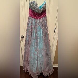 Jovani Blue and Lavender Sequin Prom Dress